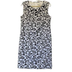 Kim Rogers Black & White Floral Sleeveless Sheath Dress Size 14